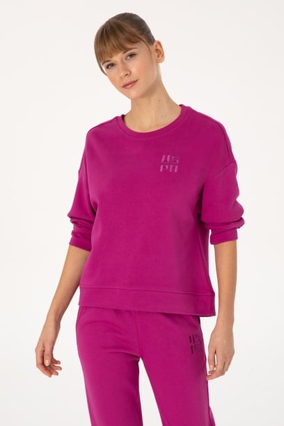 Kadın Fuşya Bisiklet Yaka Basic Sweatshırt