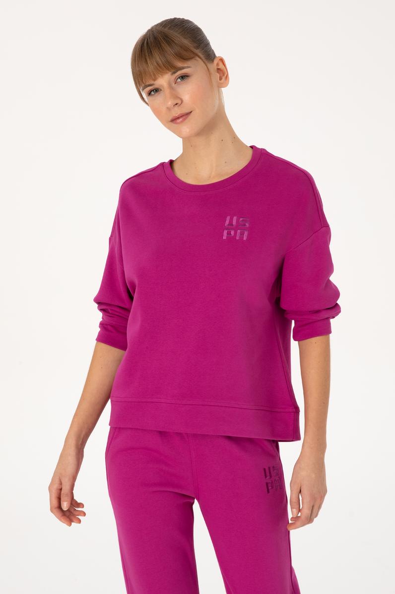 Kadın Fuşya Bisiklet Yaka Basic Sweatshırt