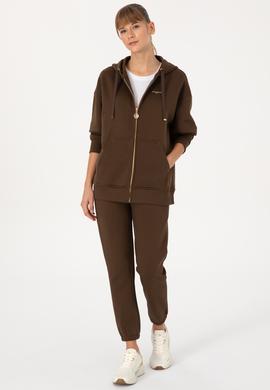 Kadın Kahverengi Şardonlu Kapüşonlu Sweatshırt - 50314130067