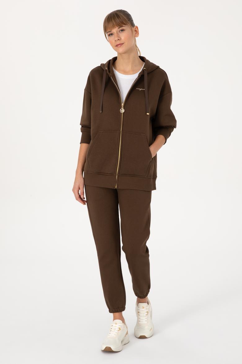 Kadın Kahverengi Şardonlu Kapüşonlu Sweatshırt - 50314130067