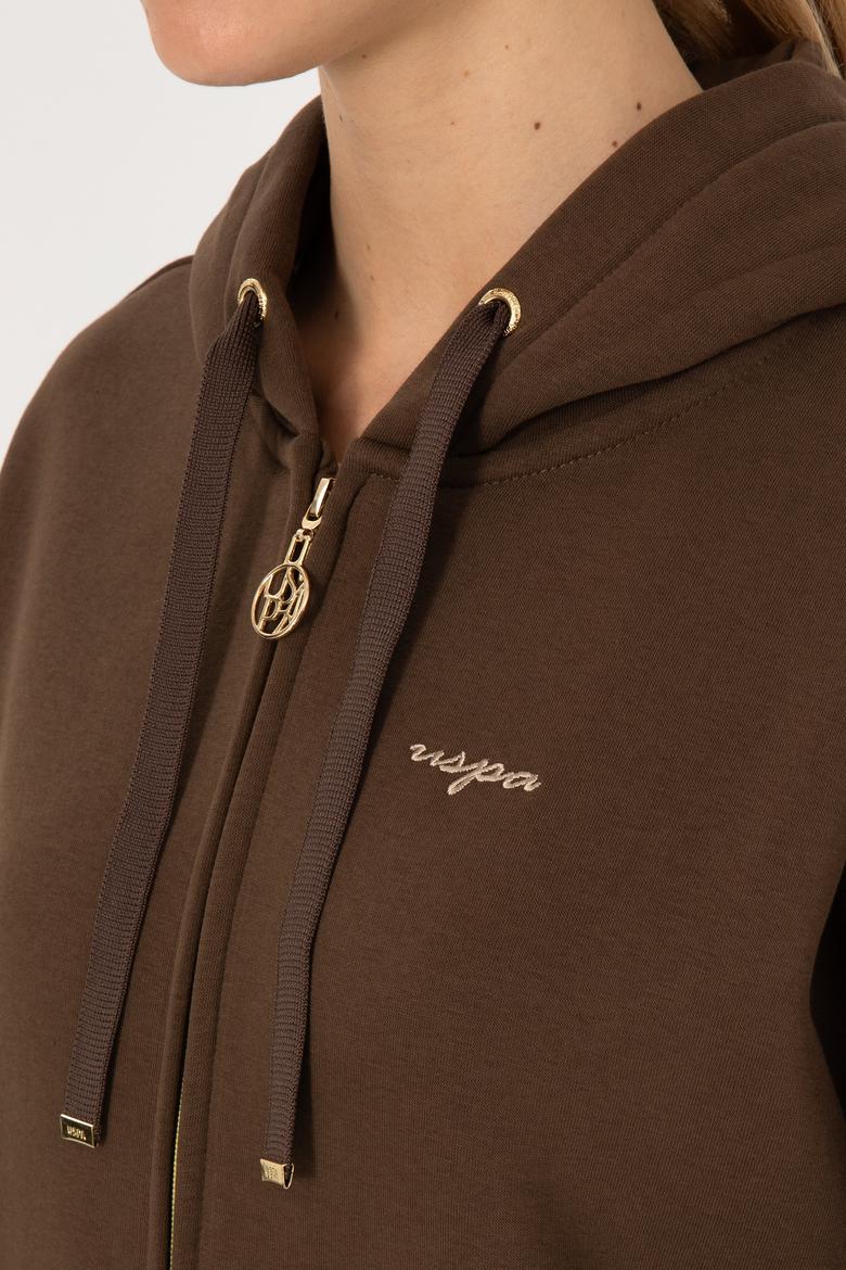 Kadın Kahverengi Şardonlu Kapüşonlu Sweatshırt - 50314130067