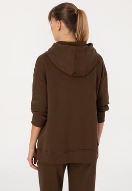 Kadın Kahverengi Şardonlu Kapüşonlu Sweatshırt - 50314130067