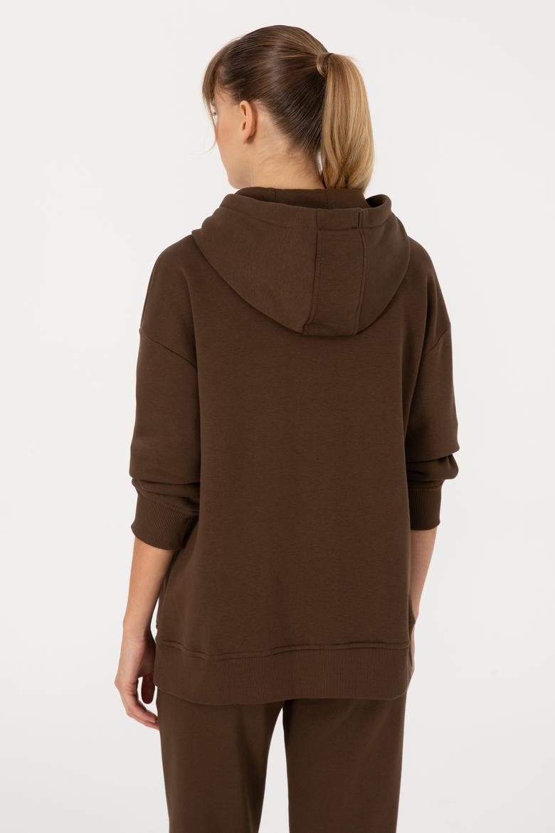 Kadın Kahverengi Şardonlu Kapüşonlu Sweatshırt - 50314130067