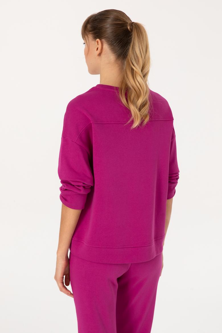Kadın Fuşya Bisiklet Yaka Basic Sweatshırt - 50313565044