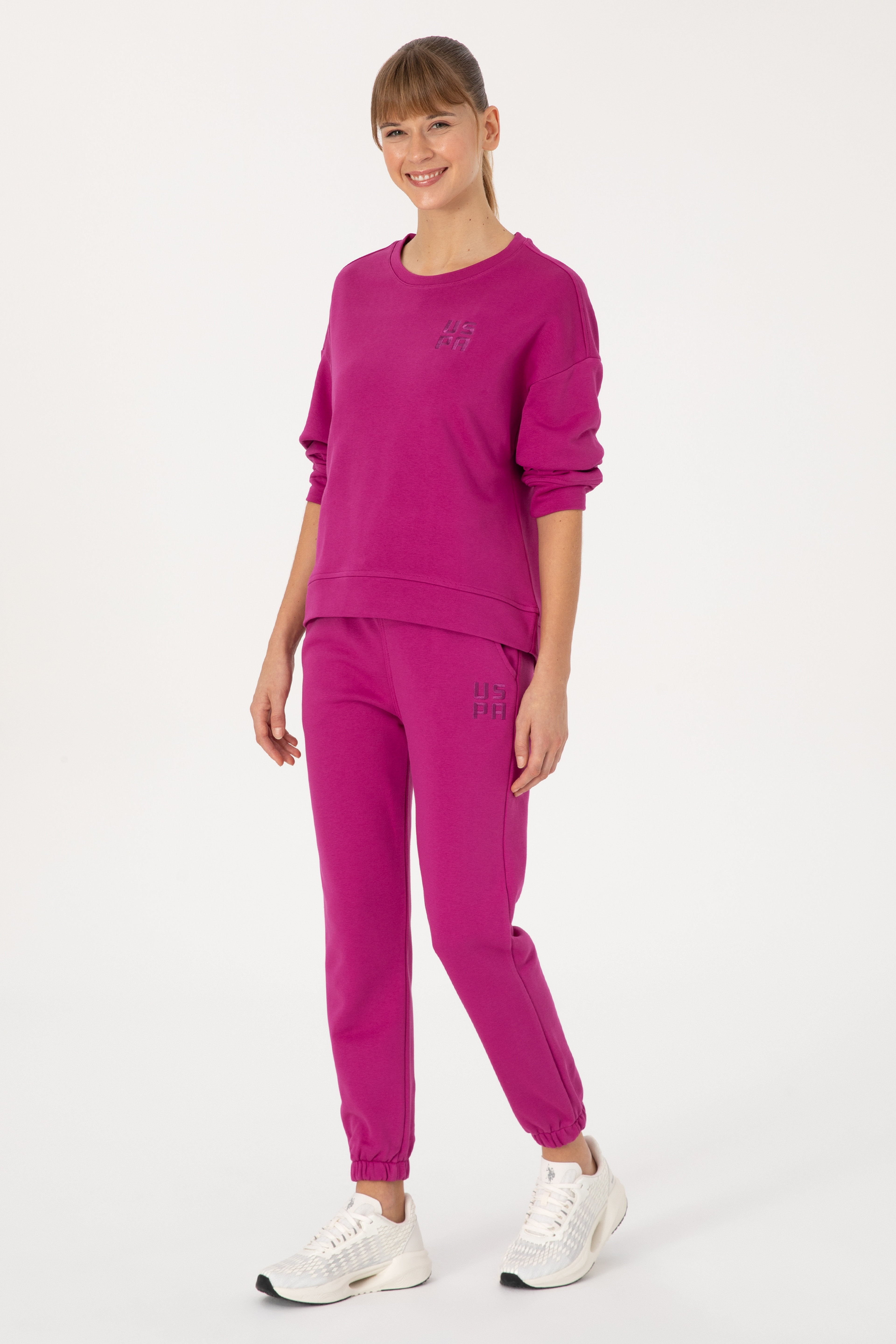 Kadın Fuşya Bisiklet Yaka Basic Sweatshırt