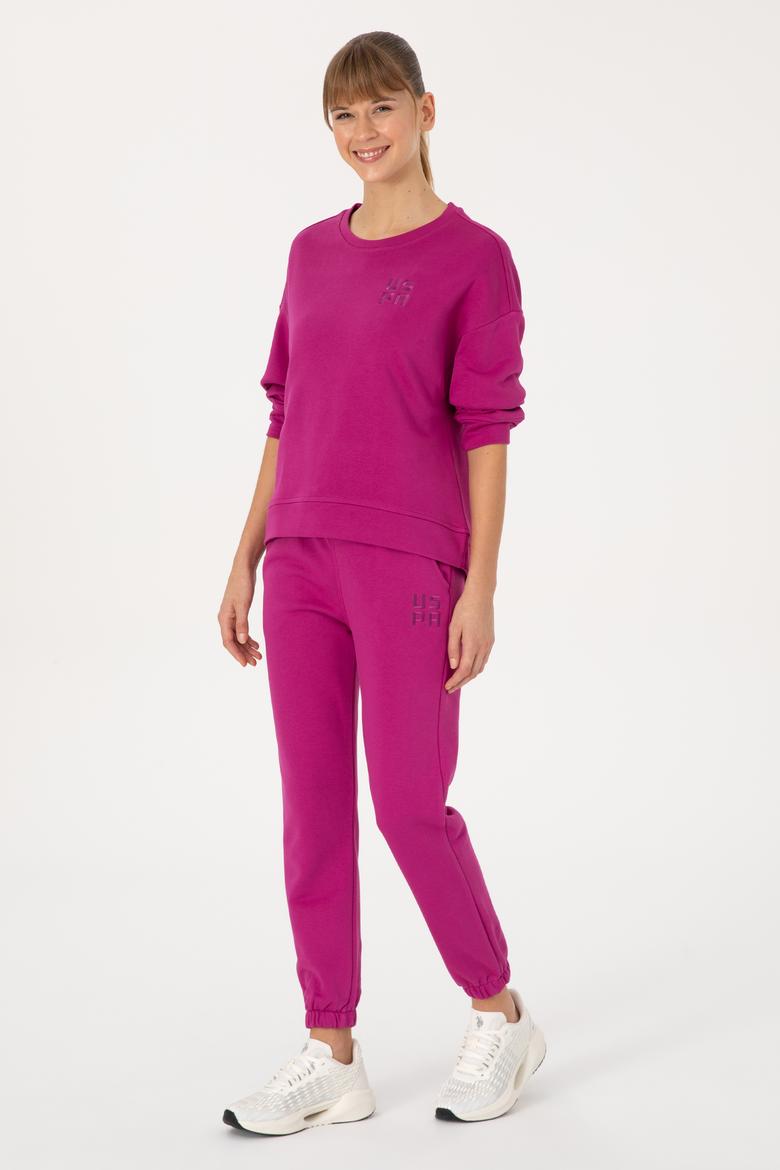 Kadın Fuşya Bisiklet Yaka Basic Sweatshırt - 50313565044