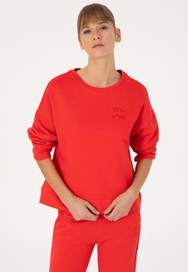 Kadın Kırmızı Bisiklet Yaka Basic Sweatshırt - 50313565005