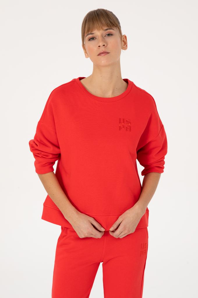 Kadın Kırmızı Bisiklet Yaka Basic Sweatshırt