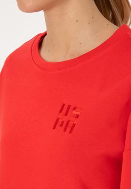 Kadın Kırmızı Bisiklet Yaka Basic Sweatshırt - 50313565005