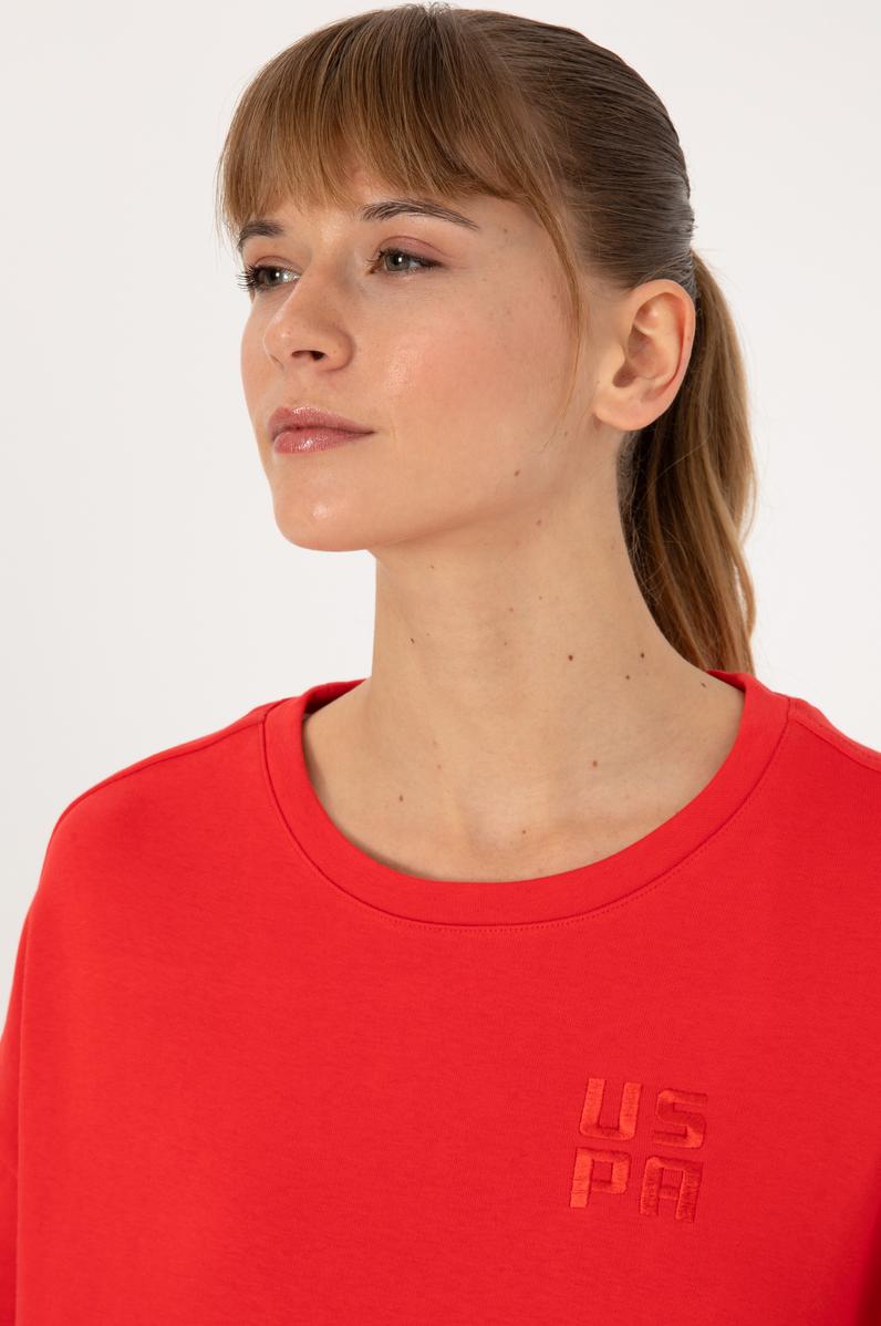 Kadın Kırmızı Bisiklet Yaka Basic Sweatshırt