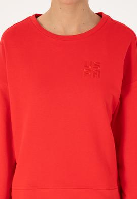 Kadın Kırmızı Bisiklet Yaka Basic Sweatshırt - 50313565005