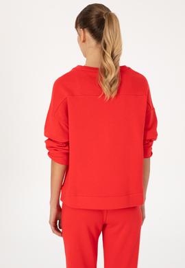 Kadın Kırmızı Bisiklet Yaka Basic Sweatshırt - 50313565005