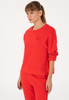 Kadın Kırmızı Bisiklet Yaka Basic Sweatshırt - 50313565005