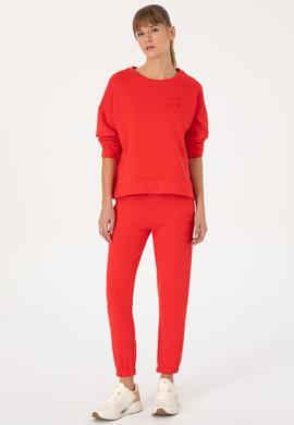 Kadın Kırmızı Bisiklet Yaka Basic Sweatshırt - 50313565005