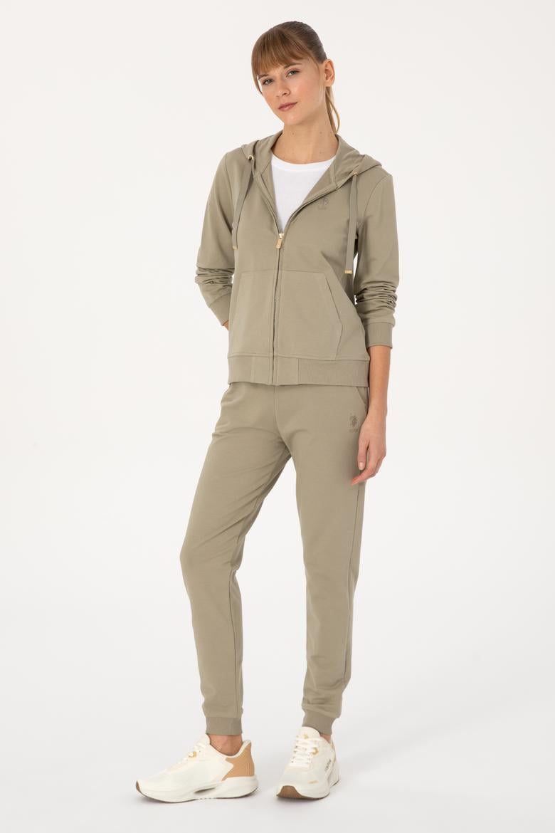 Kadın Açık Haki Fermuarlı Kapüşonlu Sweatshırt - 50313594032