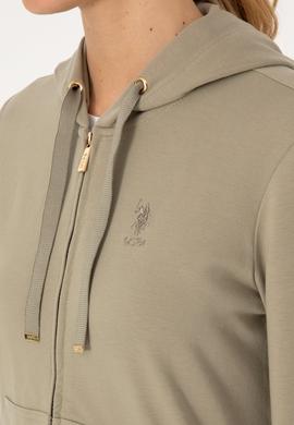 Kadın Açık Haki Fermuarlı Kapüşonlu Sweatshırt - 50313594032