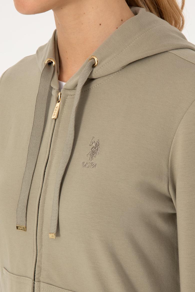 Kadın Açık Haki Fermuarlı Kapüşonlu Sweatshırt - 50313594032