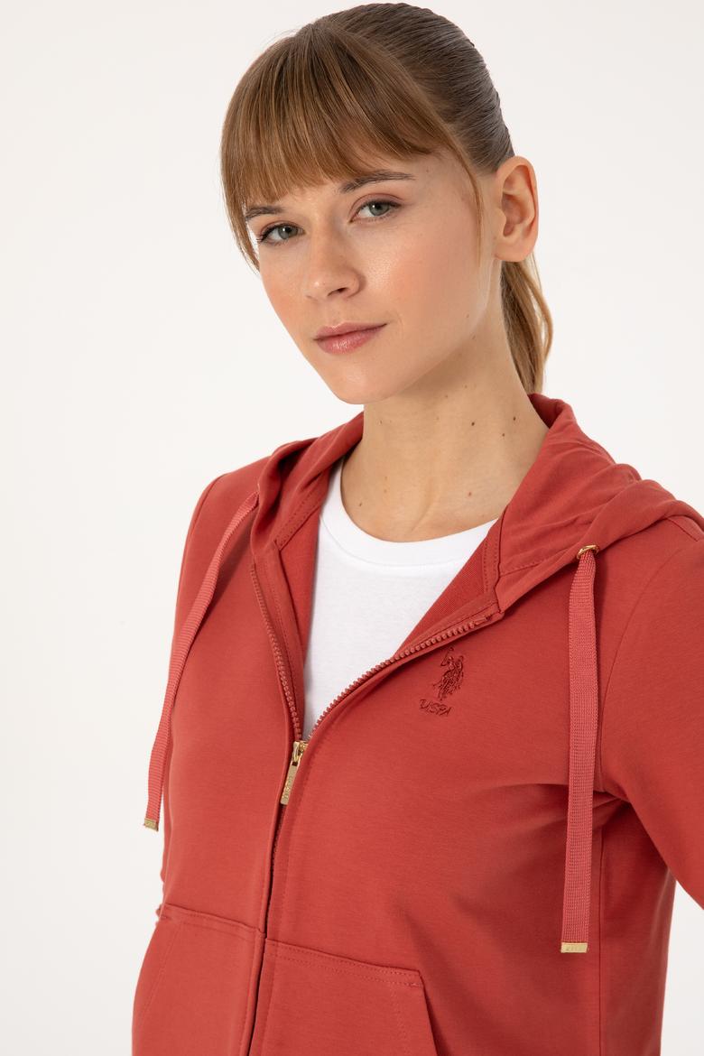 Kadın Kiremit Fermuarlı Kapüşonlu Sweatshırt - 50313594024