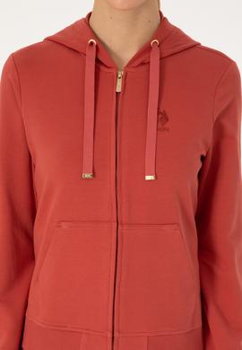 Kadın Kiremit Fermuarlı Kapüşonlu Sweatshırt - 50313594024