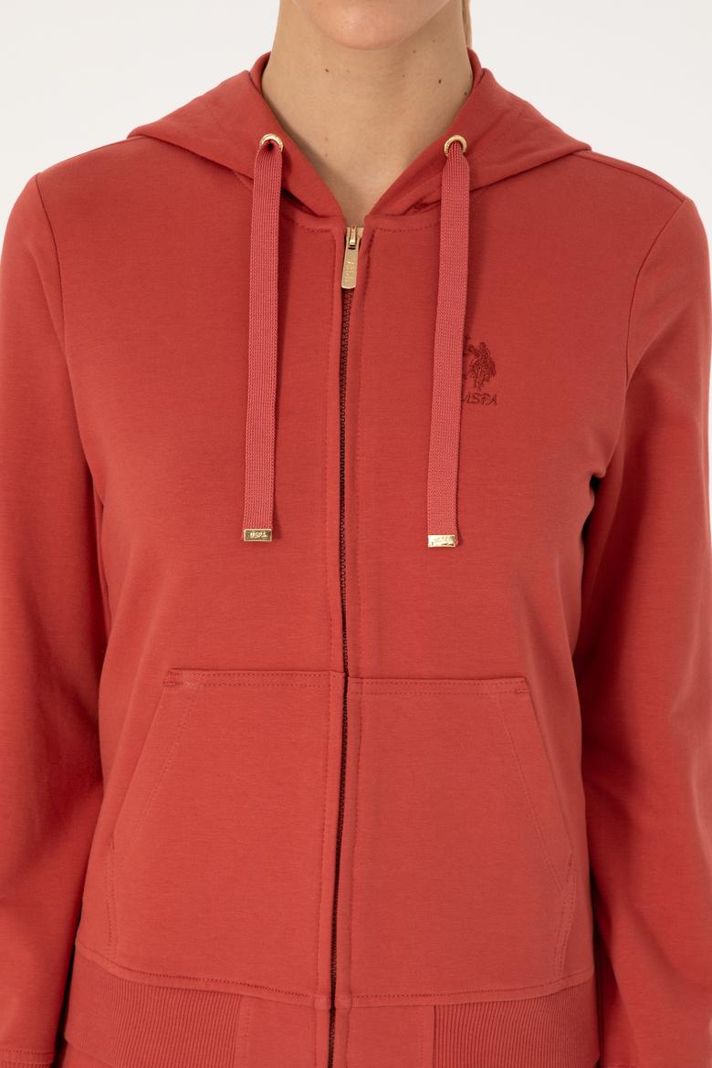 Kadın Kiremit Fermuarlı Kapüşonlu Sweatshırt - 50313594024