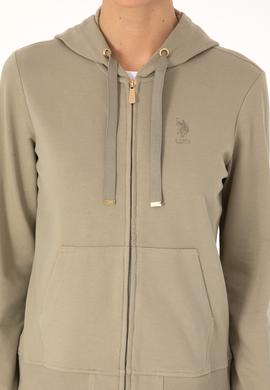 Kadın Açık Haki Fermuarlı Kapüşonlu Sweatshırt - 50313594032