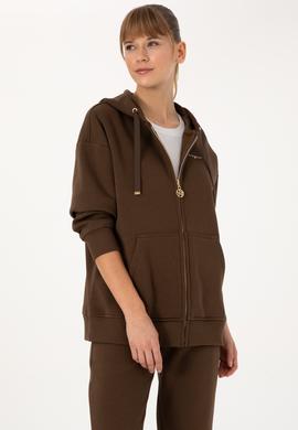 Kadın Kahverengi Şardonlu Kapüşonlu Sweatshırt - 50314130067