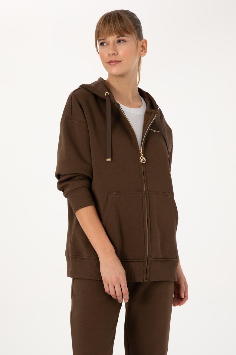 Kadın Kahverengi Şardonlu Kapüşonlu Sweatshırt - 50314130067