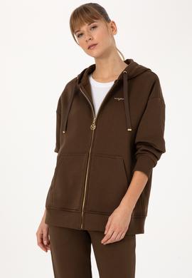 Kadın Kahverengi Şardonlu Kapüşonlu Sweatshırt - 50314130067