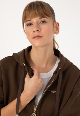 Kadın Kahverengi Şardonlu Kapüşonlu Sweatshırt - 50314130067