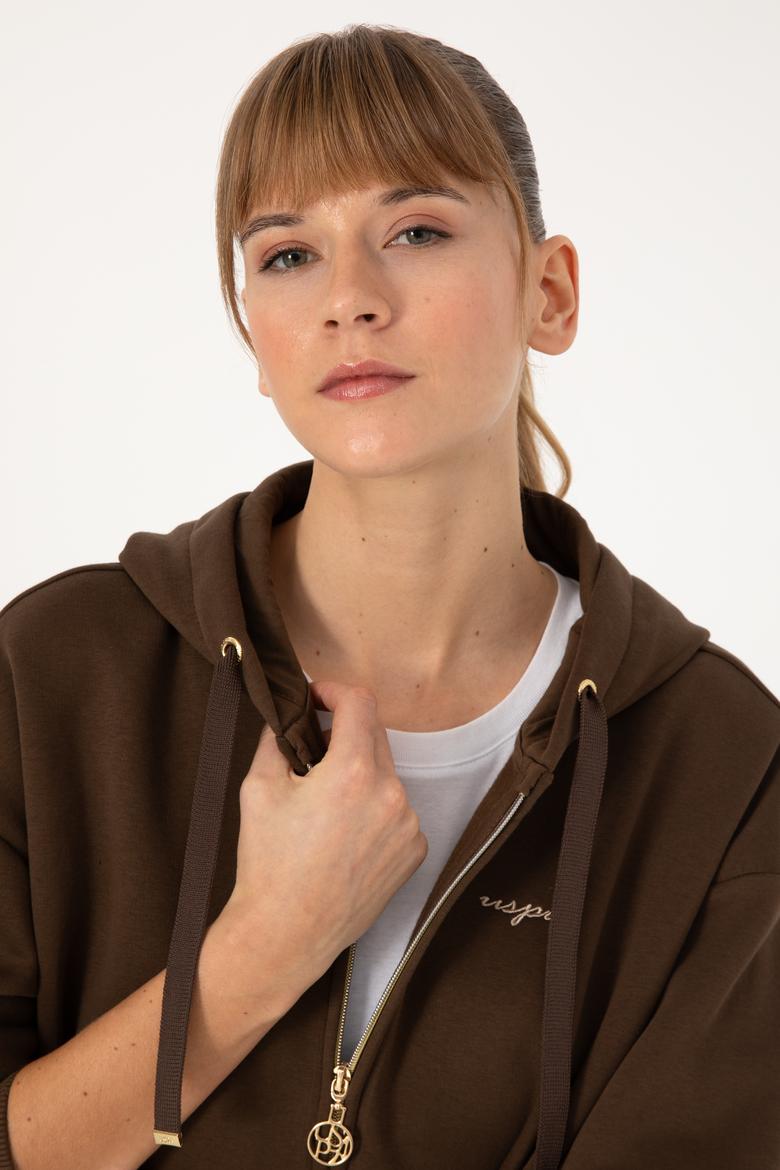 Kadın Kahverengi Şardonlu Kapüşonlu Sweatshırt - 50314130067