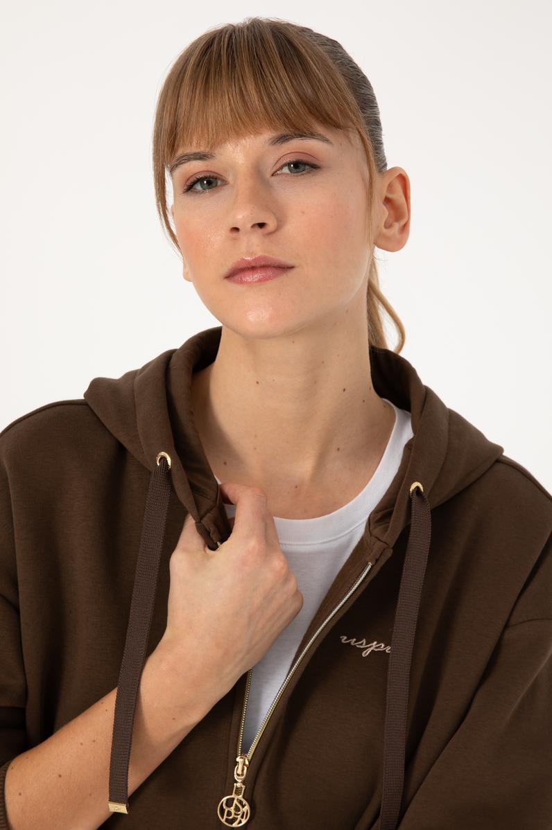 Kadın Kahverengi Şardonlu Kapüşonlu Sweatshırt