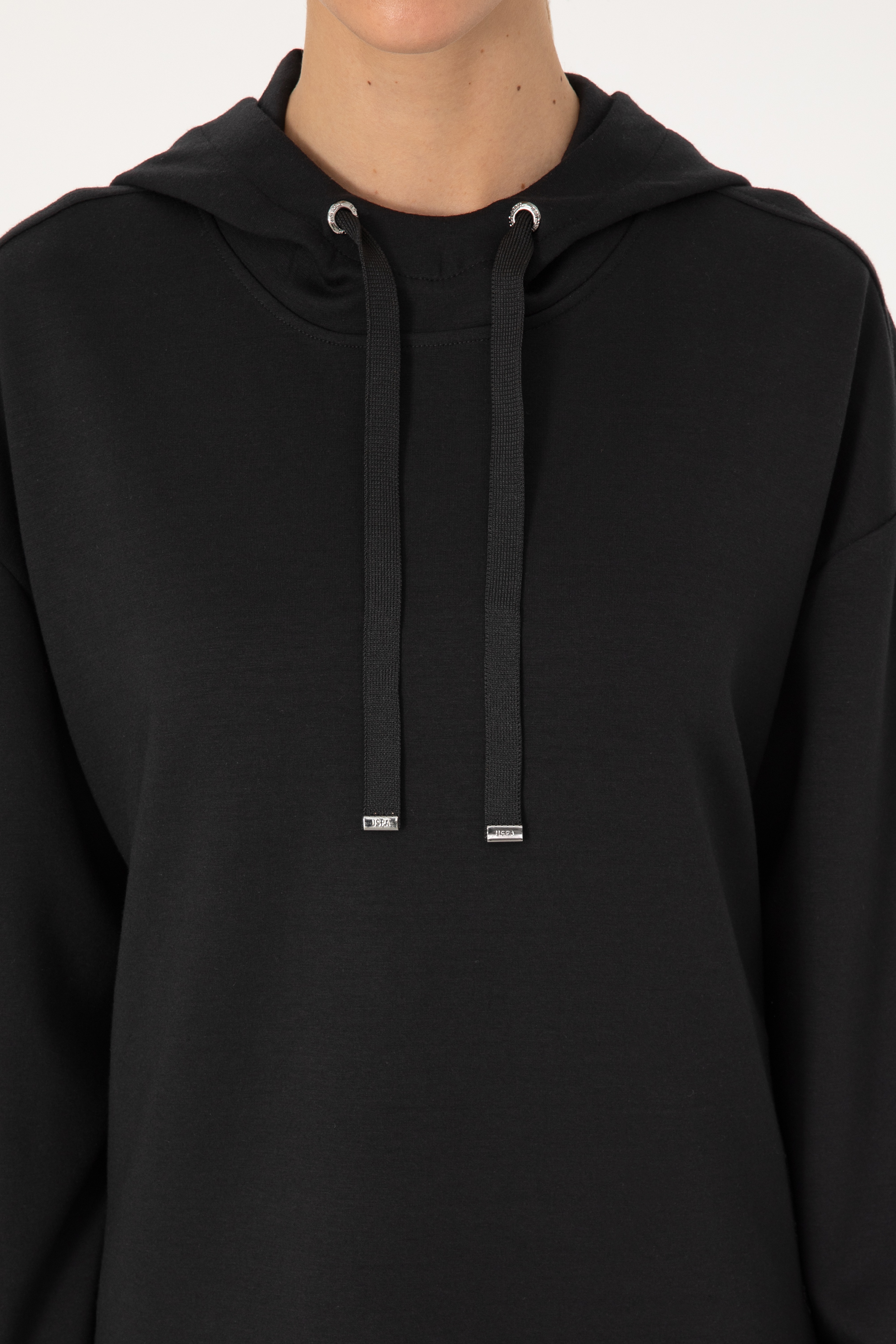 Kadın Siyah Modal Karışımlı Kapüşonlu Sweatshirt