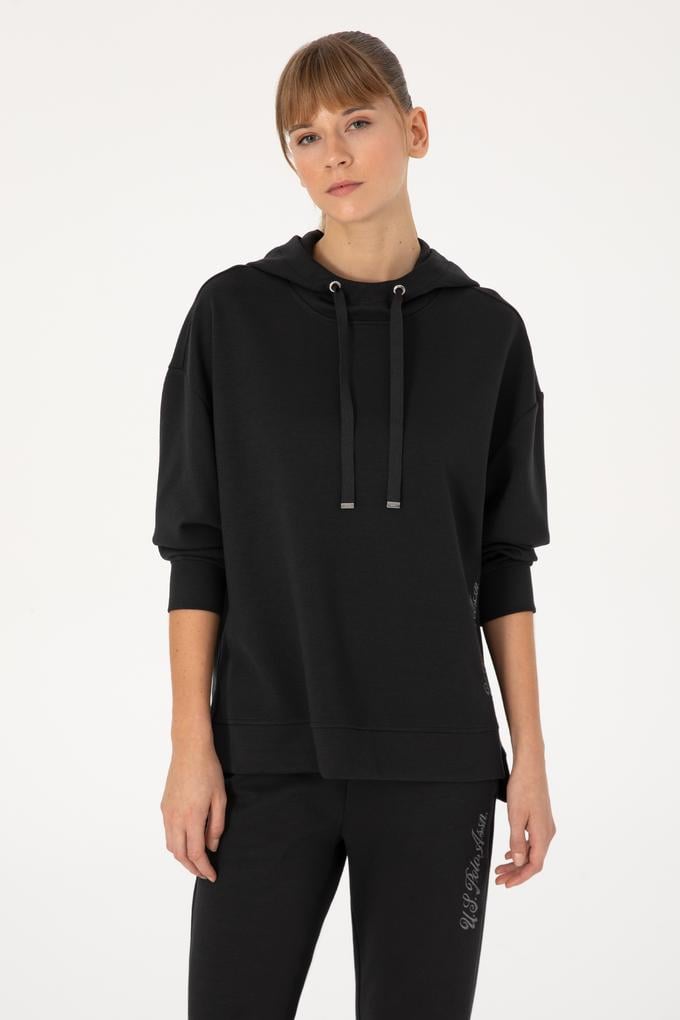 Kadın Siyah Modal Karışımlı Kapüşonlu Sweatshirt