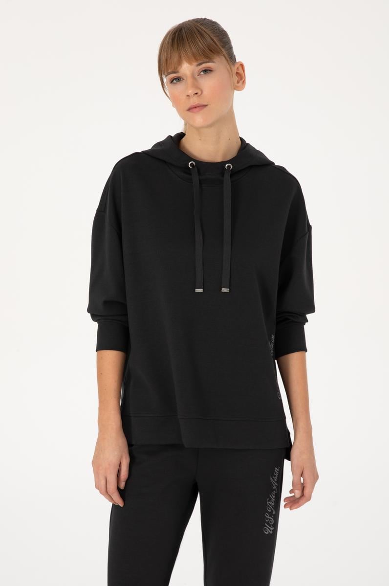 Kadın Siyah Modal Karışımlı Kapüşonlu Sweatshirt