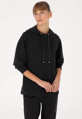 Kadın Siyah Modal Karışımlı Kapüşonlu Sweatshirt - 50313561005