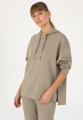 Kadın Açık Haki Modal Karışımlı Kapüşonlu Sweatshirt - 50313561009