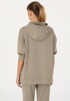 Kadın Açık Haki Modal Karışımlı Kapüşonlu Sweatshirt - 50313561009