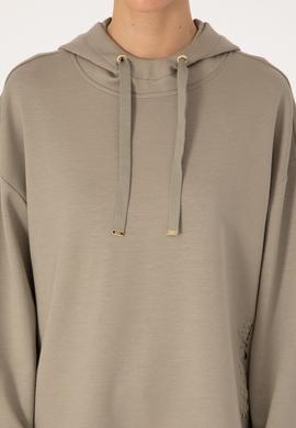 Kadın Açık Haki Modal Karışımlı Kapüşonlu Sweatshirt - 50313561009