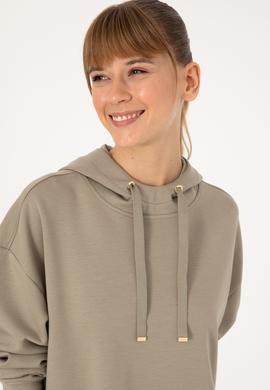 Kadın Açık Haki Modal Karışımlı Kapüşonlu Sweatshirt - 50313561009