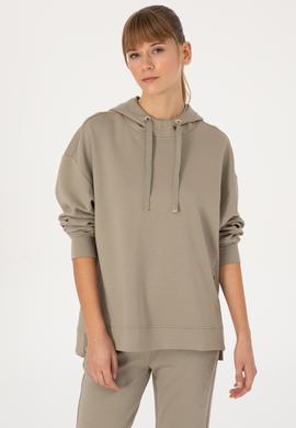 Kadın Açık Haki Modal Karışımlı Kapüşonlu Sweatshirt - 50313561009