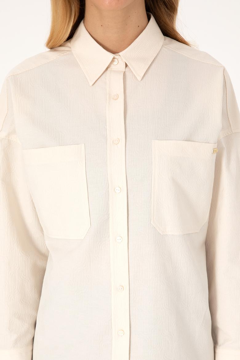 Kadın Krem Uzun Kollu Gömlek - 50309148028