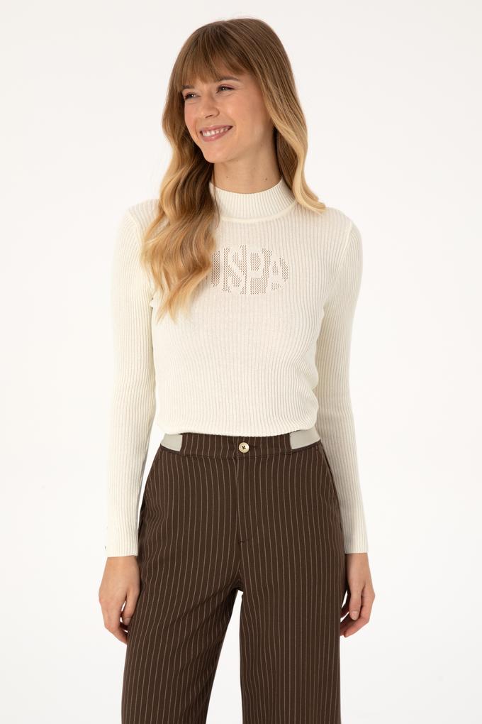 Kadın Krem Yarım Balıkçı Yaka Kazak