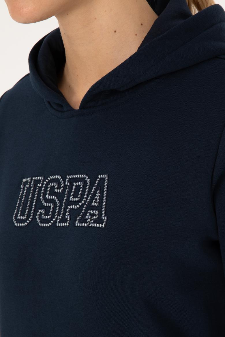 Kadın Lacivert Şardonlu Kapüşonlu Basic Sweatshirt - 50313566013