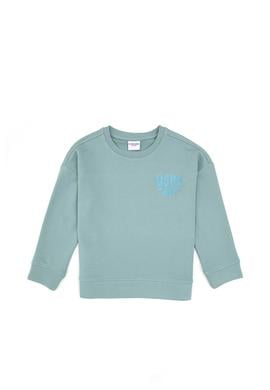 Kız Çocuk Mint Simli Baskı Detaylı Bisiklet Yaka Basic Sweatshirt - 50314289047