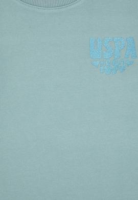 Kız Çocuk Mint Simli Baskı Detaylı Bisiklet Yaka Basic Sweatshirt - 50314289047