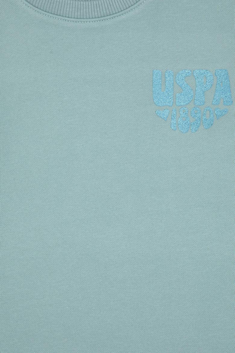 Kız Çocuk Mint Simli Baskı Detaylı Bisiklet Yaka Basic Sweatshirt - 50314289047