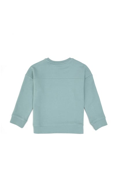 Kız Çocuk Mint Simli Baskı Detaylı Bisiklet Yaka Basic Sweatshirt