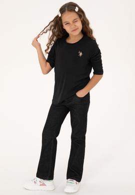 Kız Çocuk Siyah Slim Flare Jean Pantolon - 50317866001