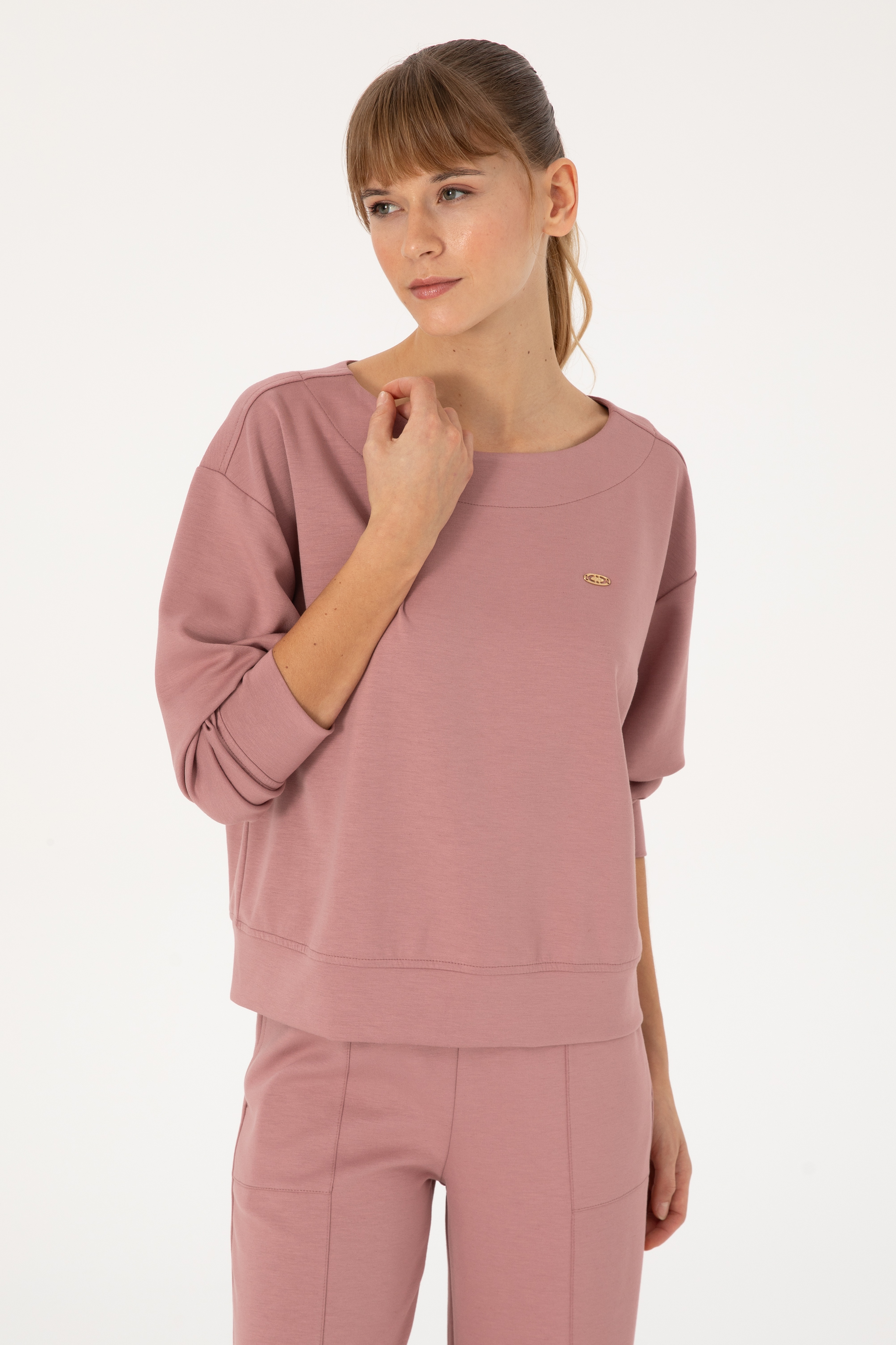 Kadın Gül Kurusu Bisiklet Yaka Sweatshirt - Image 3