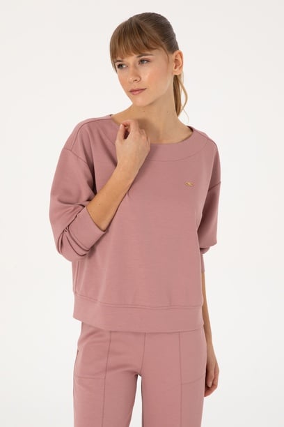 Kadın Gül Kurusu Bisiklet Yaka Sweatshirt